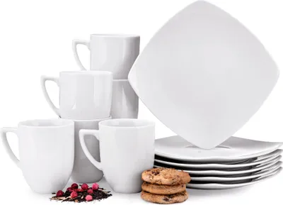 Produktbild von Konsimo Kaffeeservice Spulmachinen- und Mikrowellengeeignet "Carlina", Weiß, Porzellan, Italian, 14x14/300ml