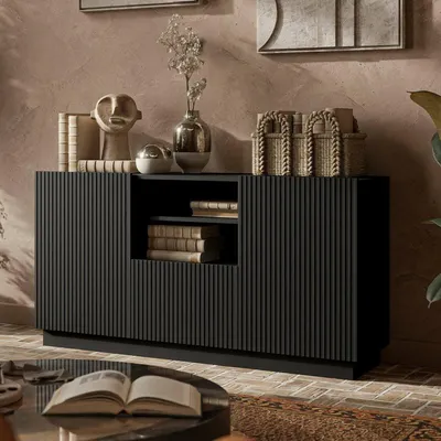 Immagine prodotto di Dmora Credenza Ermesinde 40x150x78h cm Nero, 4 Ripiani un Cassetto