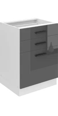 Obrázek produktu pro Kuchyňská spodní skříňka Belini, šířka kuchyňské spodní skříňky 60 cm. SDSZ kuchyňská spodní skříňka bez pracovní desky. Kuchyňská skříňka se zásuvkami, stříbrná, vysoký lesk