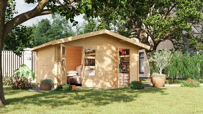 Produktbild von Karibu Gartenhaus Gerätehaus Blockhaus Lagor 1 naturbelassen 417x327x273 cm