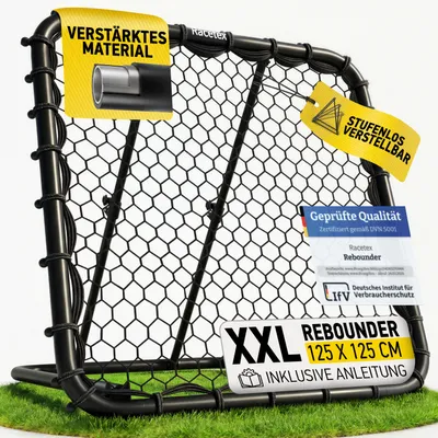 Produktbild von Racetex Rebounder für Fußball XXL [125cm x 125cm] - Fussball Rebounder mit robuster Konstruktion und stufenlos verstellbarem Winkel