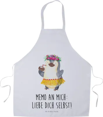 Produktbild von Mr. & Mrs. Panda Schürze Pinguin Kokosnuss - Weiß - Geschenk, Hawaii, Grillschürze, Aloha, Kochschürze, Küchenschürze, Küchenzubehör, Urlaub, Kochkleidung
