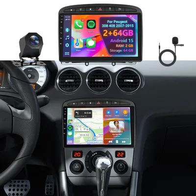 Obrázok produktu pre Android 15 autorádio 2+64G 2DIN pre modely 308 a 408 (ročníky 2007-2015) - Podporuje bezdrôtové pripojenie CarPlay a Android Auto