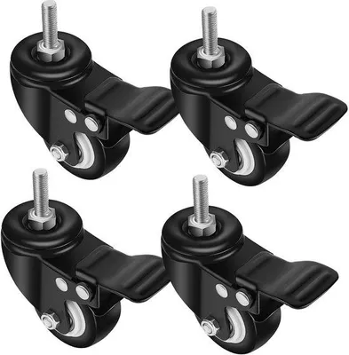 Produktbild von Set aus 4 schwergewichtsfähigen, bremsenden, 2"/50 mm großen, schwarzen, 150 kg tragenden, schwenkbaren Rädern für Möbel und Transport