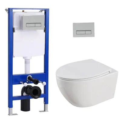 Immagine prodotto di Set di elementi da incasso per WC + WC sospeso + cassetta di scarico da 114 cm con piastra di spinta rettangolare cromata HOROW