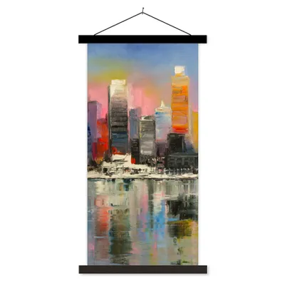 Produktbild von MuchoWow® Textilposter Gemälde - Öl - Skyline - Wasser 90x180 cm mit schwarzem Rahmen - Dekoration Wohnzimmer