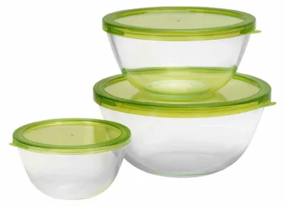 Produktbild von Schüssel Set von 6 - Glas Schüssel 1000/2500/4200 ml - Spülmaschinenfest - Mit Deckeln - Kratzfest - Transparent - Aufbewahrungsschüssel