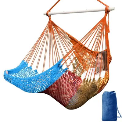 Imagen del producto de Sillón colgante de algodón tejido a mano con estructura de metal – Asiento suave