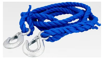 Produktbild von Abschleppseil 2500 kg, 2 Karabinerhaken, mit Aufbewahrungstasche und Sicherheitsfahne, 4 m lang, , blau