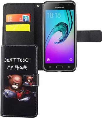 Produktbild von Handyhülle Tasche für Handy Samsung Galaxy J3 Emerge Schriftzug Bär mit Kettensäge