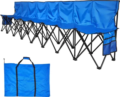 Produktbild von SucceBuy Tragbare Mannschaftsbank Sitzbank Campingbank (8 Personen) mit Seitentaschen & Tragetasche, Klappbank mit Rückenlehne, Seitenbank für Fußball, Baseball und Outdoor-Aktivitäten Blau