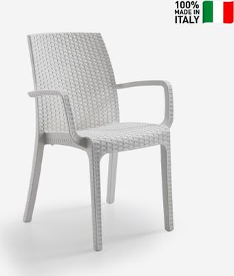 Stapelbarer Rattanstuhl mit Armlehnen Gartenbar Outdoor Indiana BICA