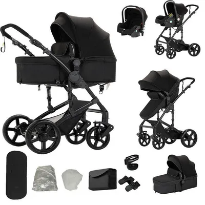Imagen del producto de Cochecito para bebé 3 en 1 Magic ZC, cochecito trio, incluye portabebés y accesorios de protección contra la lluvia, apto para edades de 0 a 3 años, color negro