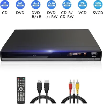 Produktbild von HD DVD Player für TV HDMI AV Ausgang mit Kabel Enthalten, 1080P DVD-CD-Player mit USB Eingang, Alle Regionen Frei, Fehler Korrektur, Integriertes PAL NTSC-System