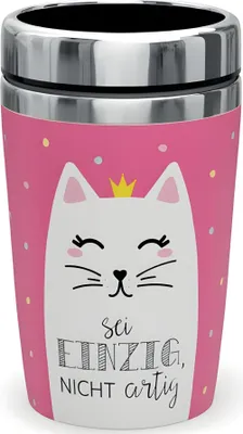 Produktbild von Thermobecher to go 240ml, Doppelwand-Edelstahleinsatz Motiv Katze