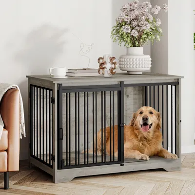 Zdjęcie produktu dla Klatka dla psa - Klatka kennelowa dla psa - Budka dla psa - Klatka dla zwierząt - Kennel dla psa - Czarny kolor - Dwa otwory i drzwi przesuwne