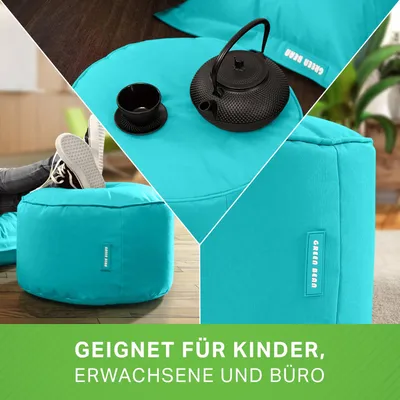 Produktbild von Green Bean® Sitzsack-Hocker "Stay" 45x25cm mit EPS-Perlen Füllung - Fußhocker Sitz-Pouf für Sitzsäcke - Fußablage Sitzkissen Sitzhocker Türkis