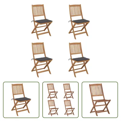 Produktbild von The Living Store Klappbare Gartenstühle 4 Stk. mit Kissen Massivholz Akazie