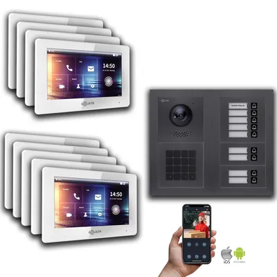 Image de IP 2 fils BUS Interphone-portier MFH Anthracite : 7 pouces blanc : Boîte d'encastrement Couleur du moniteur : 7 pouces blanc Montage : boîte d'encastrement