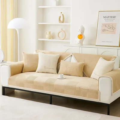 Produktbild von Stickte Sofabezug,90x180cm Couchbezug,3 Sitzer,Dicke Sofa ,Antirutsch Sofahusse,Möbelschutz,Kaffeefarbe.