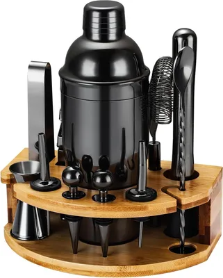 Produktbild von Cocktailshakerset - 12-teiliges Barzubehör - schwarz - rostfreier Stahl