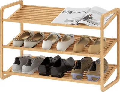 Obrázek produktu pro Fortuna Lai Bambusová police, botník, police do předsíně, 3stupňový design, nosnost 30 kg, dřevo