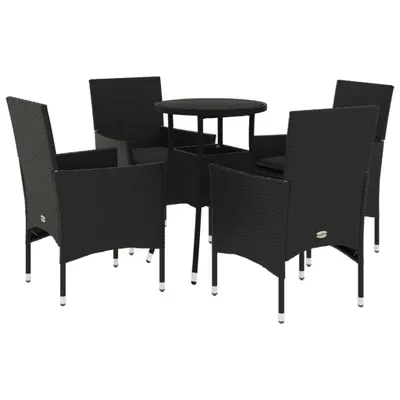 Image de vidaXL Ensemble de jardin 5 pièces avec coussins Noir Poly rotin et verre