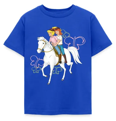 Produktbild von Spreadshirt Bibi Und Tina Reiten Auf Stute Sabrina Kinder T-Shirt, 122/128 (7-8 Jahre), Royalblau