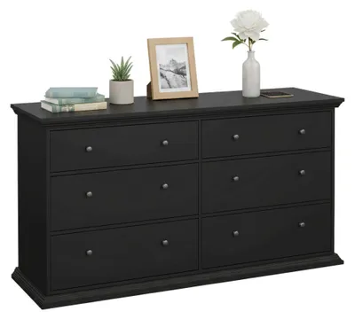Image de Hibaru - Buffet, 163x52x88h cm Noir, 6 Tiroirs