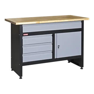 Produktbild von STIER Werkbank Basic, 4 Schubladen, Belastbarkeit 300 kg, BxTxH 1200x600x840 mm, mit Pulverbeschichtung