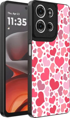 Productafbeelding van Smartphonica telefoonhoesje, geschikt voor de Motorola Moto G15, met hartjesprint. TPU achterkantbescherming - kinderhoesje met hartjesdesign