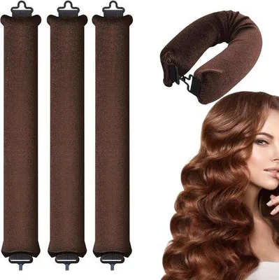 Produktbild von Kunststoff-Haarwickler-Set - Drei kaltwasserdurchlässige Nacht-Haarwickler für weiches, bequemes Haar, für jede Haartypen geeignet - Nachtaufladegeräte für weiches Haar - Braun
