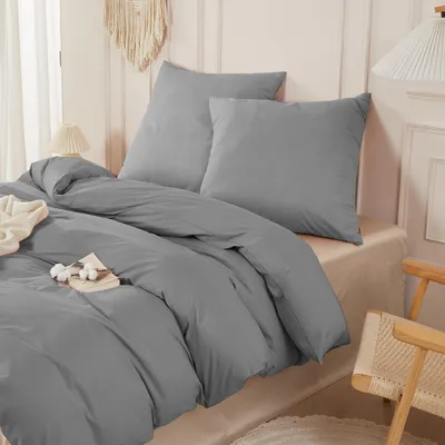 Zdjęcie produktu dla Komplet pościeli 200x200 cm, 3-częściowy, kolor: szary, 100% bawełna, certyfikat Oeko-Tex