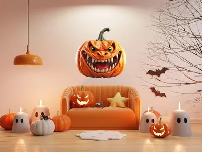 böser lachender Halloween-Kürbis mit 3D-Effekt – Decords Wandtattoo, Produktansicht 1