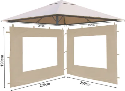 Produktbild von Set Ersatzdach und 2 Seitenteile für Garten Pavillon 3x3m Sand Antik Pavillondach Ersatzbezug Seitenwände