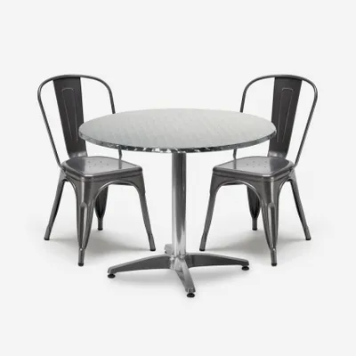 Immagine prodotto di set 2 sedie acciaio design industriale tavolo rotondo 70cm factotum