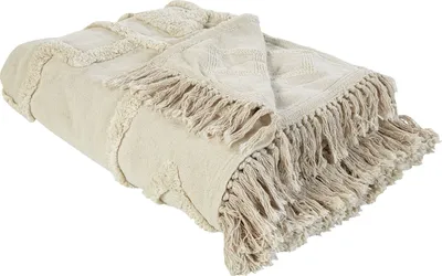 Obrázok produktu pre BELIANI Deka béžová bavlnená 200 x 220 cm veľká posteľná prikrývka so strapcami vzorovaná boho štýl