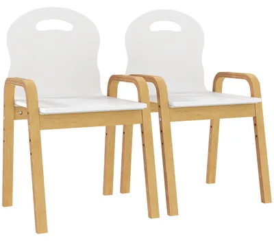 Produktbild von Holzstuhl-Set für Kinder, rutschfeste Fußpads, 3-9 Jahre, höhenverstellbar, Weiß