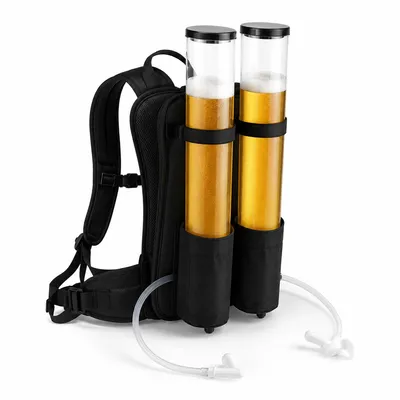 Produktbild von Bier Rucksack Zapfanlage 6L, Doppelkammer Getränkespender mit 2x3L Tanks, tragbarer Getränke Rucksack für Bier, Saft, Cocktail, Party, BBQ & Camping