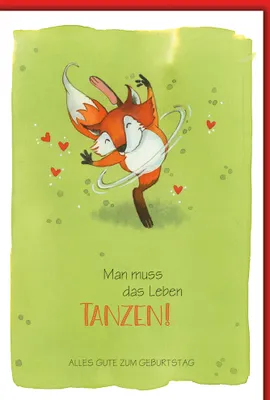 Produktbild von Geburtstag - Karte mit Umschlag - Tanzender Fuchs, gezeichnet