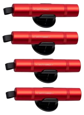 Productafbeelding van INF Ruitbreker voor auto Set van 4 — Aluminium noodhamer met gordelsnijder en veer-aangedreven glasbreker Rood