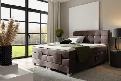 Produktbild von MEBLINI Boxspringbett Elektrisch Verstellbar - Gepolstert Doppelbett mit Matratzen und Toppers - Polsterbett - Bett mit Kopfteil - DANTE - 140x200 - H3/Braun Samt