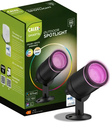 Produktbild von Calex Smart Outdoor LED Bodenstrahler, 4W, RGB-Farben & kalt- bis warmweiß Licht, dimmbar, wasserdicht, WLAN + Bluetooth Gateway App- & Sprachsteuerung