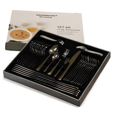 Produktbild von HOOZ Besteckset 60-teilig für 12 Personen – Edelstahl Tafelbesteck hochglanzpoliert, spülmaschinenfest & rostfrei – Geschenkbox – Modell 3