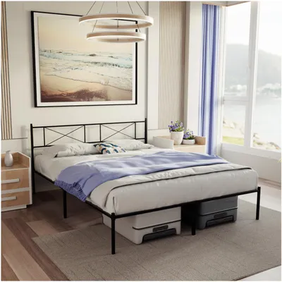 Metallbett 160x200 mit Lattenrost, schwarz, 35 cm Höhe, bis 400 kg