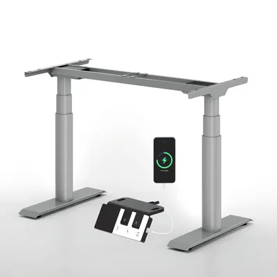 Image de FLEXISPOT CylineX Pro : bureau à hauteur réglable électriquement, pieds ovales, capacité de charge de 200 kg, double moteur, panneau deà touches de piano, gris