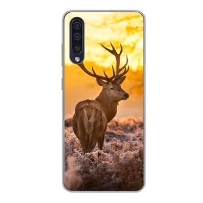 Produktbild von MuchoWow® Handyhülle Schutzhülle Hülle für Samsung Galaxy A50 Hirsche - Tiere - Sonnenuntergang - Winter - Heidekraut - Natur Silikon Softcase Handy Hülle - Mobiltelefonhülle