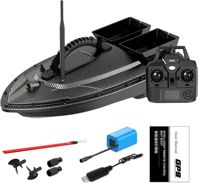 Produktbild von RC-Koederboot, 500 Meter, GPS, 40-Punkt-Positionierung, 2 Trichter, 1,5 kg, automatische Rueckkehr, Angelkoederboot