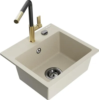 Immagine prodotto di Mexen Milo lavello in granito 1-vasca con rubinetto da cucina Flora, beige - 6505-69-670401-57-B