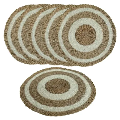 6 runde Platzsets aus Seegras/Jute, Ø 38 cm, natur/weiß
